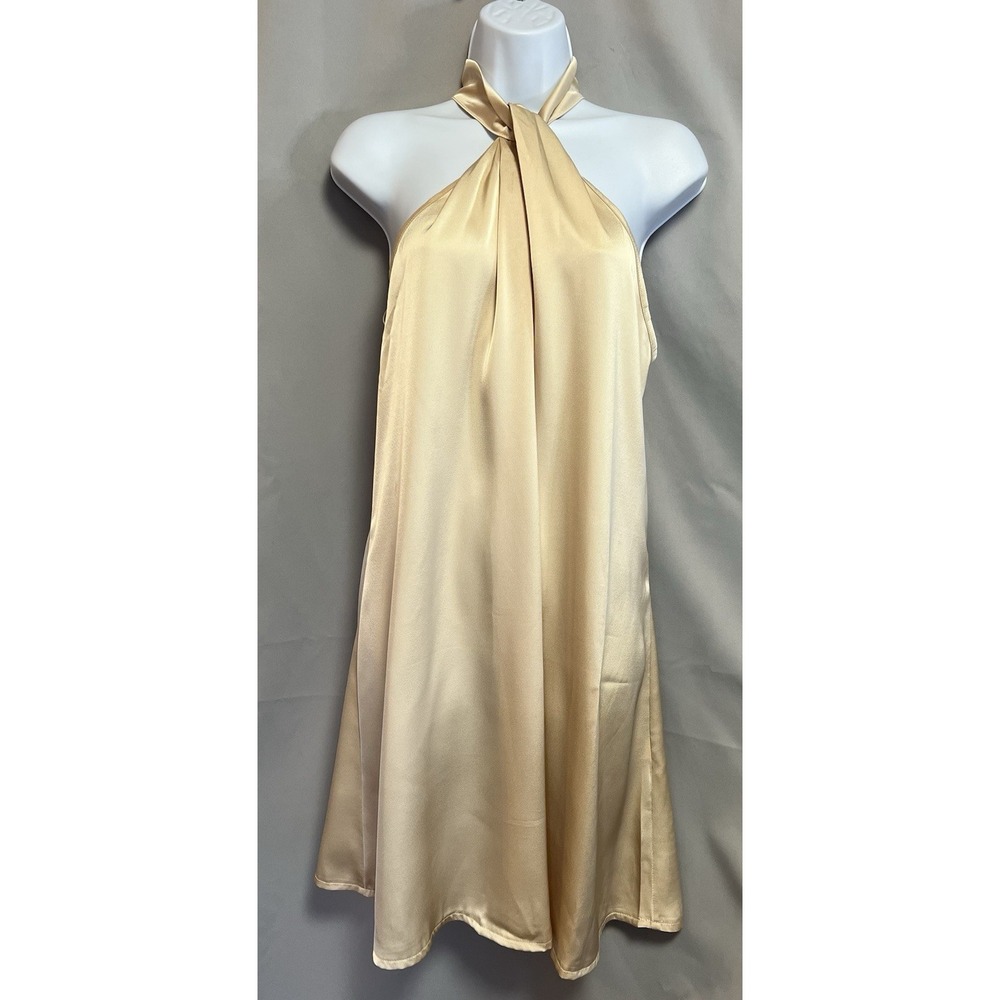 Emery Rose Satin Cross Halter Mini  Dress Cream‎ Sz Medium New
